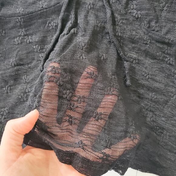 Y2K 90s Whimsigoth Goth Shirt Womens Medium Black Sheer Lace V Neck Tie Front - Picture 4 of 9